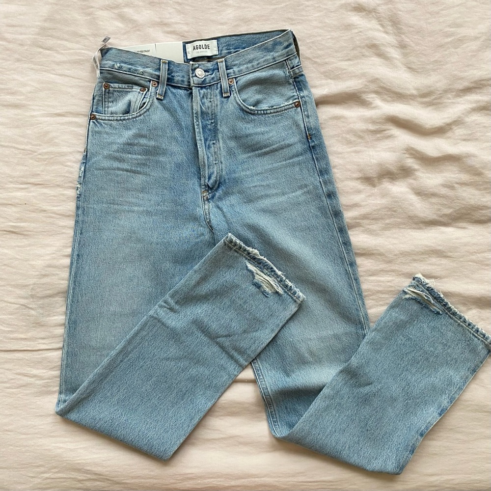 NWT AGOLDE 90'S PINCH WAIST HIGH RISE STRAIGHT JEAN in SOUNDWAVE size 23